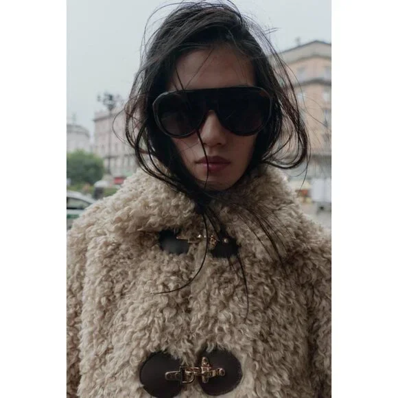 ZARA FAUX FUR JACKET WITH FIREMAN CLASPS - Picture 5 of 9